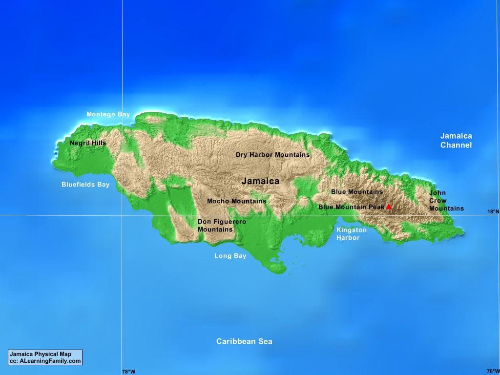 Térkép jamaica-hegység 