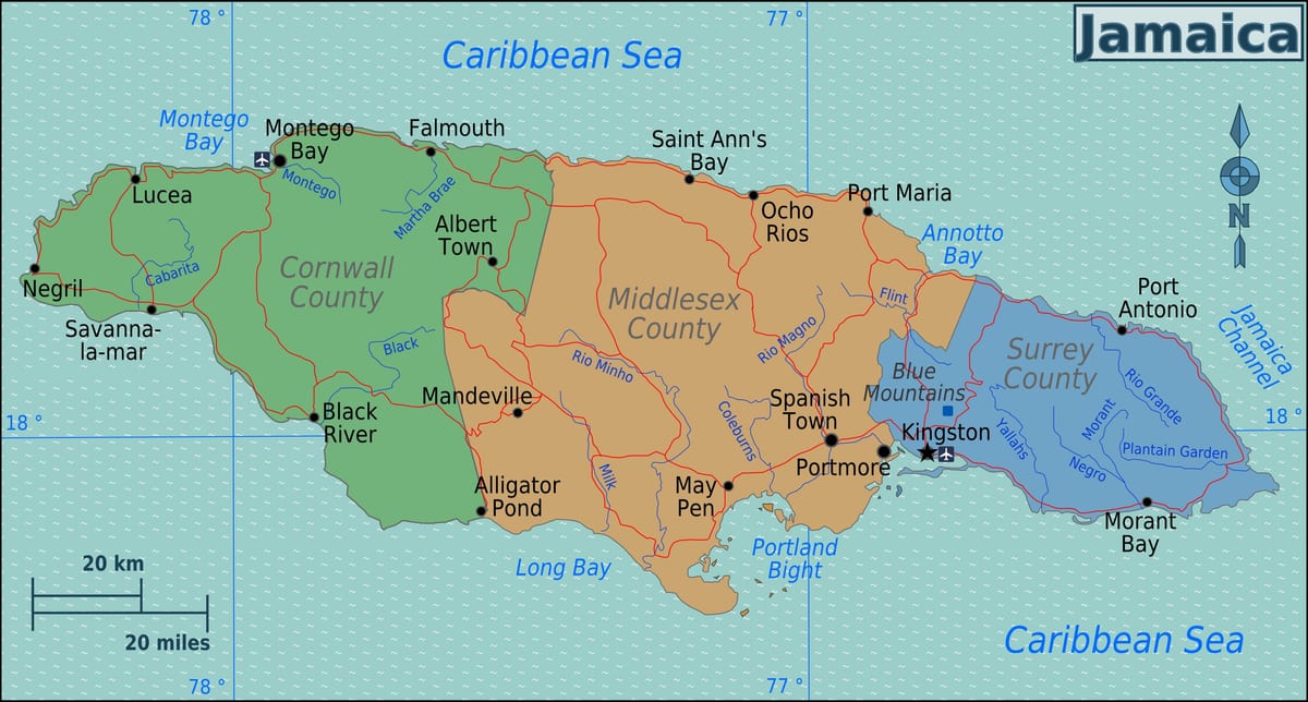 Térkép jamaica régiók