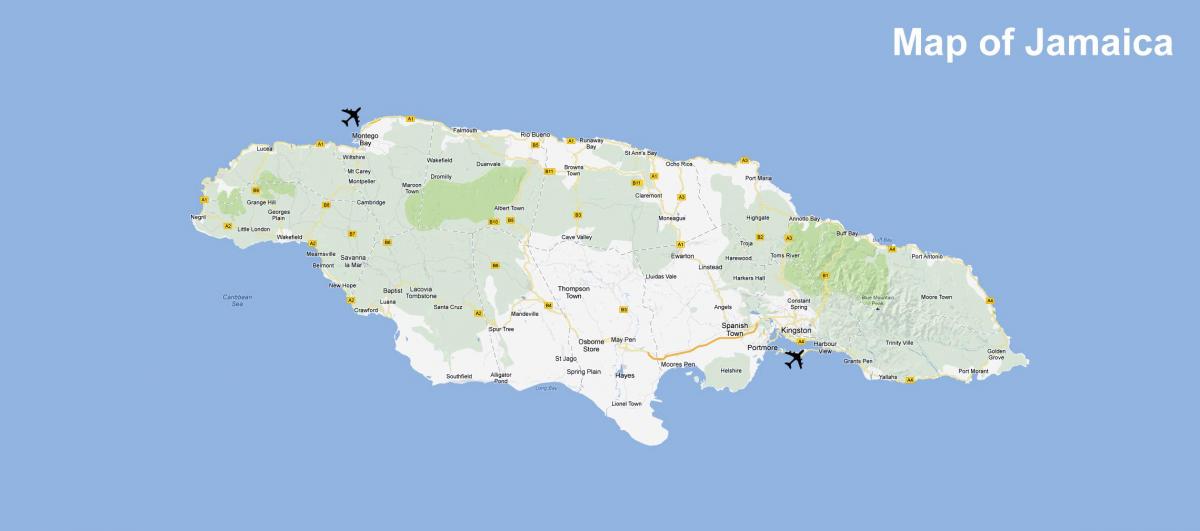 térkép jamaica repülőterek and resorts
