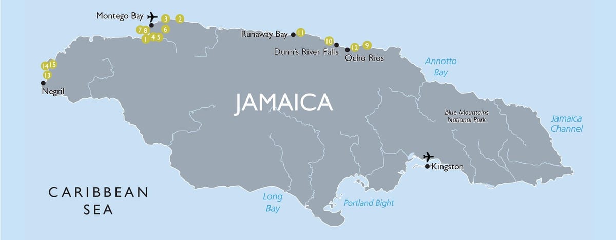 térkép turisztikai attrakciók, jamaica