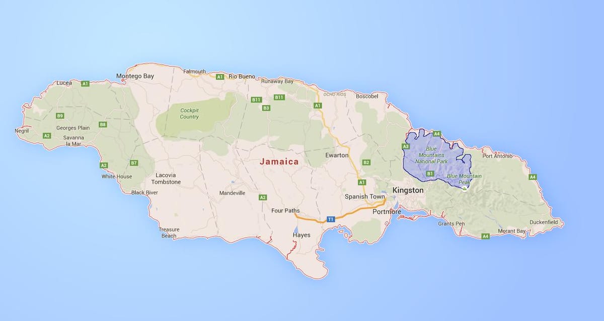 Térkép kék hegyek jamaica