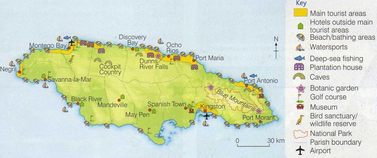 Térkép jamaica mutatja üdülőövezetében