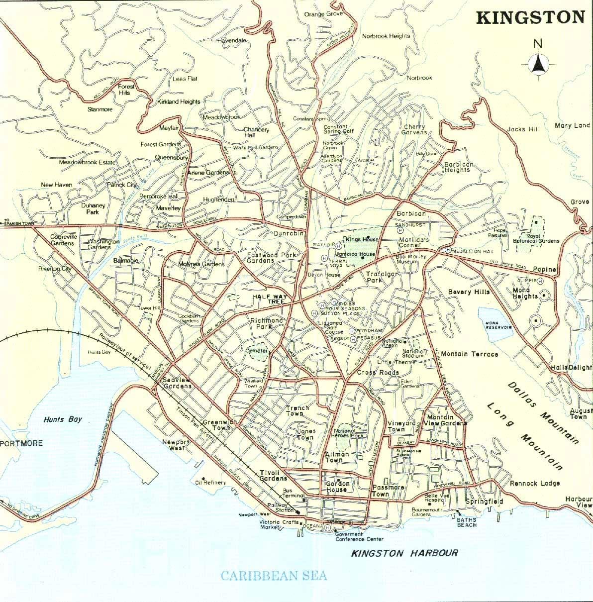 Térkép kingston, jamaica, városrészek