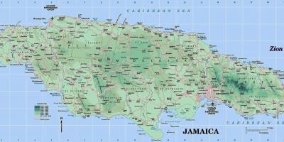 Fizikai térkép jamaica mutatja hegyek