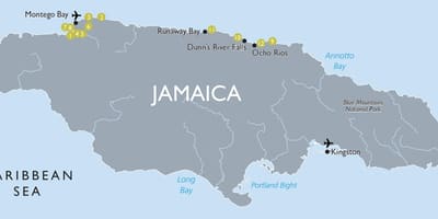 Térkép turisztikai attrakciók, jamaica