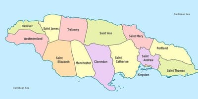 Térkép, jamaica, nyugat-indiában, a plébániák