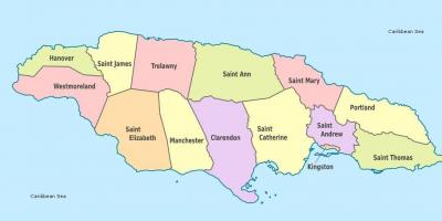 Egy térkép, jamaica, a plébániák, nagybetű
